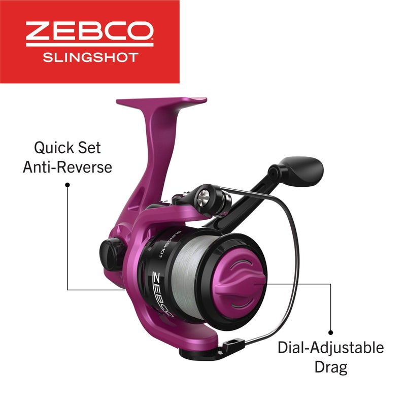 Zebco Slingshot Spinning Reel and Fishing Rod Combo, 5-Foot 6-Inch 2-Piece Fishing Pole, Size 20 Reel, Changeable Right- or Left-Hand Retrieve, Pre-Spooled with 8-Pound Zebco Cajun Line, Purple - Image 4